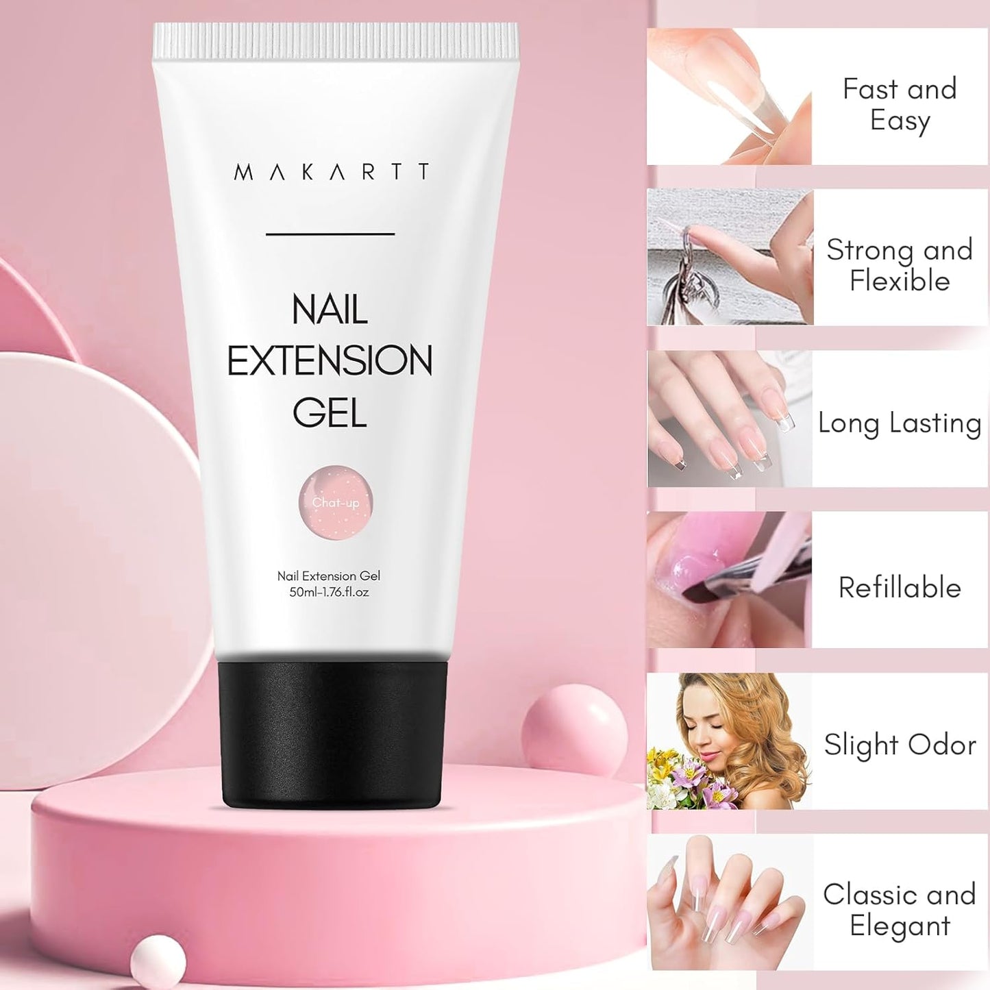 Makartt Poly Nail Gel: 50ML, Shimmers Orange Color, Strong Builder for Extension Strengthener 3D Diy, Resistent Hard Gels for Nails Manicure Supplies Home Salon-Chat-up