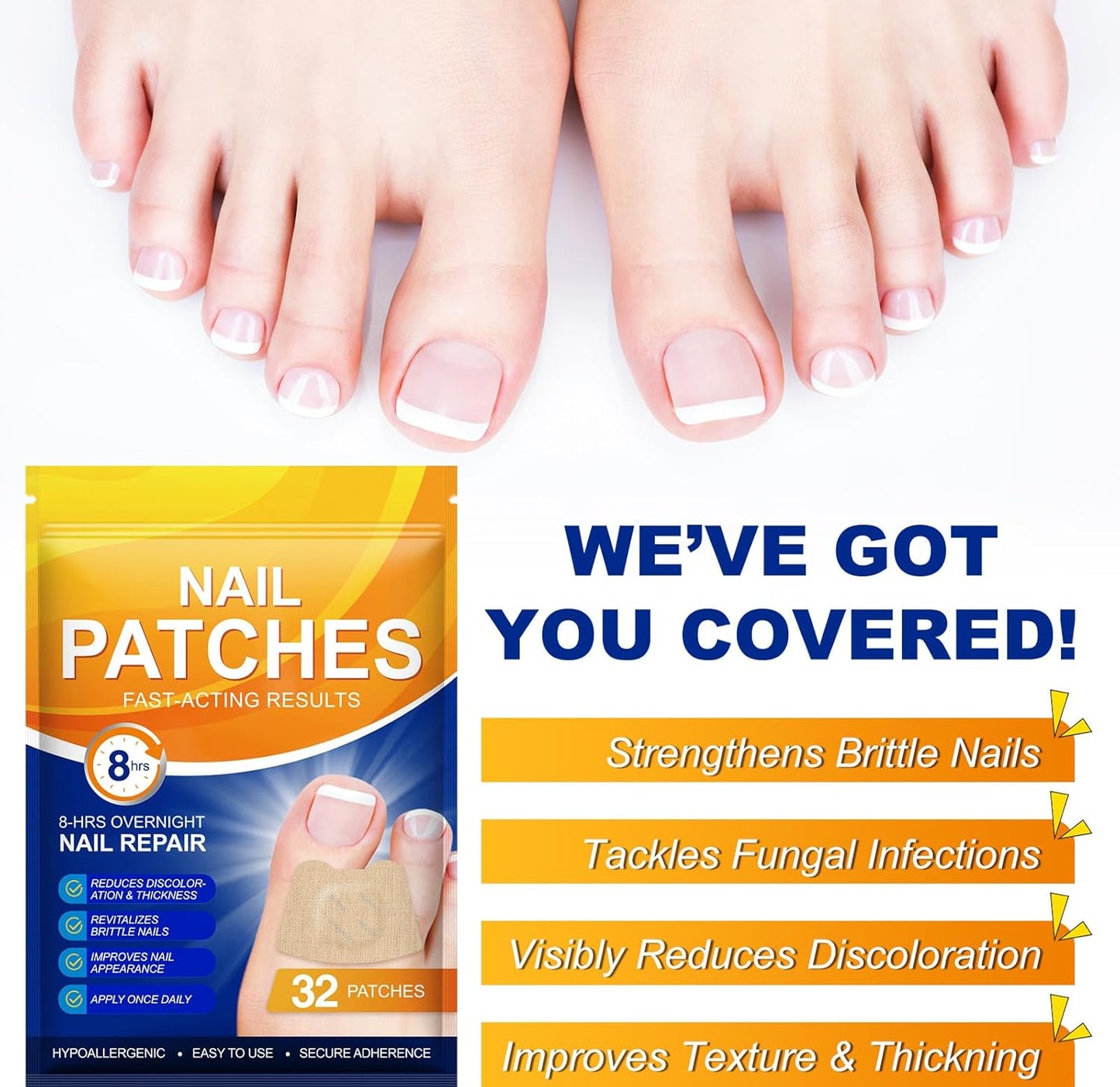 3Pack Toenail Treatment Extra Strength - 96 Pcs Nail Patches, 8-Hrs Overnight Nail Repair, Safe for Sensitive Skin, Easy to Apply