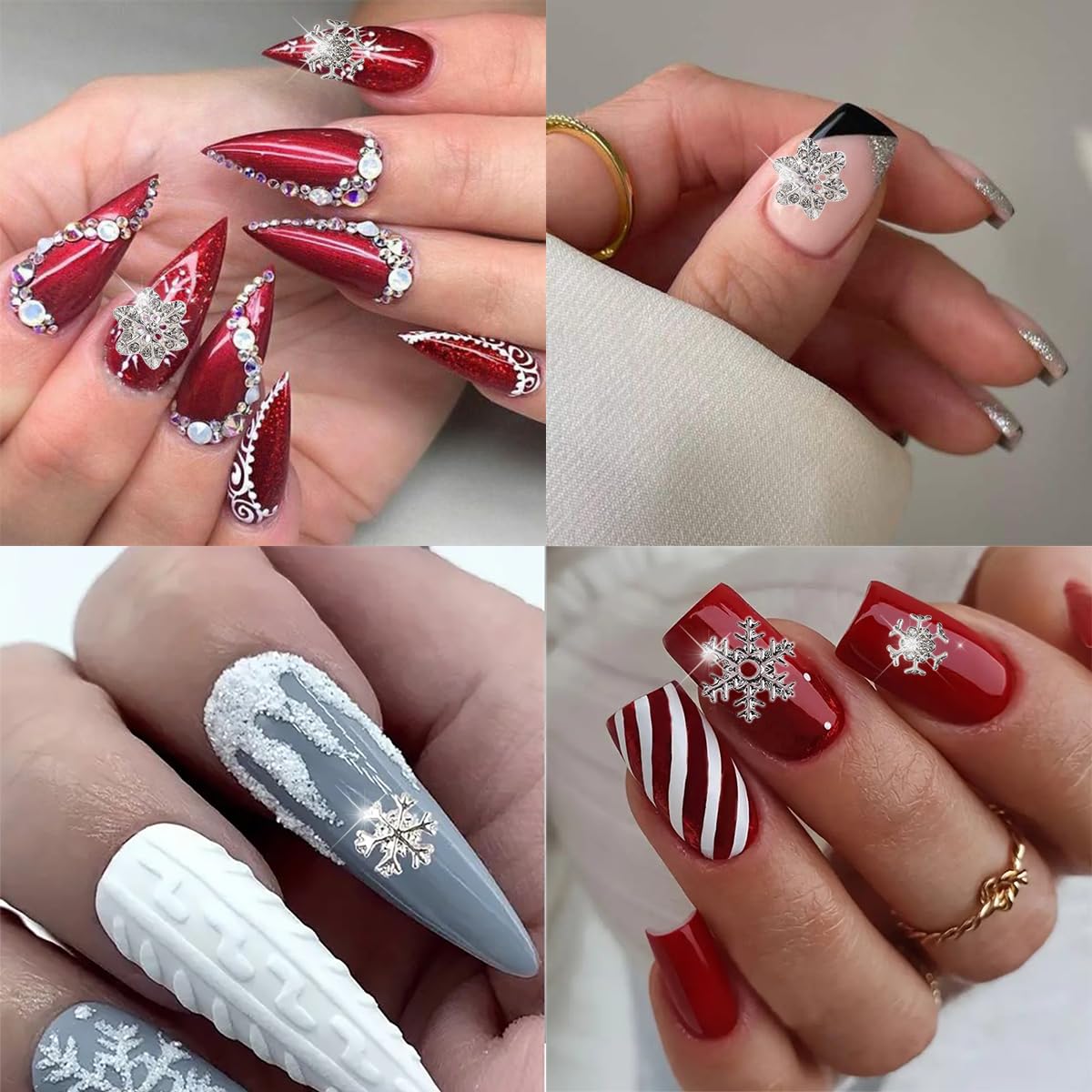 Christmas Nail Charms 20pcs Silver Snowflake Nail Art Charms with Diamond Design Winter Nail Jewelry Supplies Xmas Snowflakes Nail Decoration for Women Girls DIY Manicure Decorative Accessories