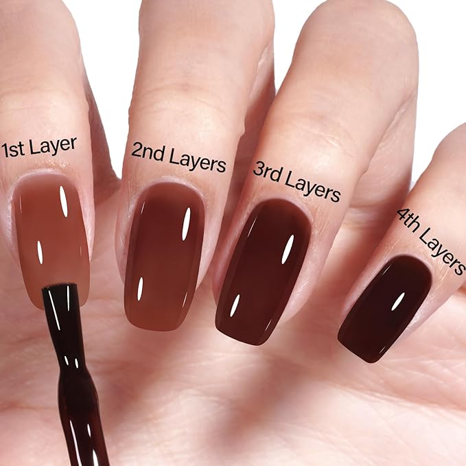AILLSA Brown Jelly Gel Nail Polish Dark Cocoa Translucent Gel Polish Amber Color Fall Gel Polish Long Lasting Chocolate Coffee Nails Soak Off U V Gel for Nail Art at Home Valentine Gift 0.51 Oz GB131