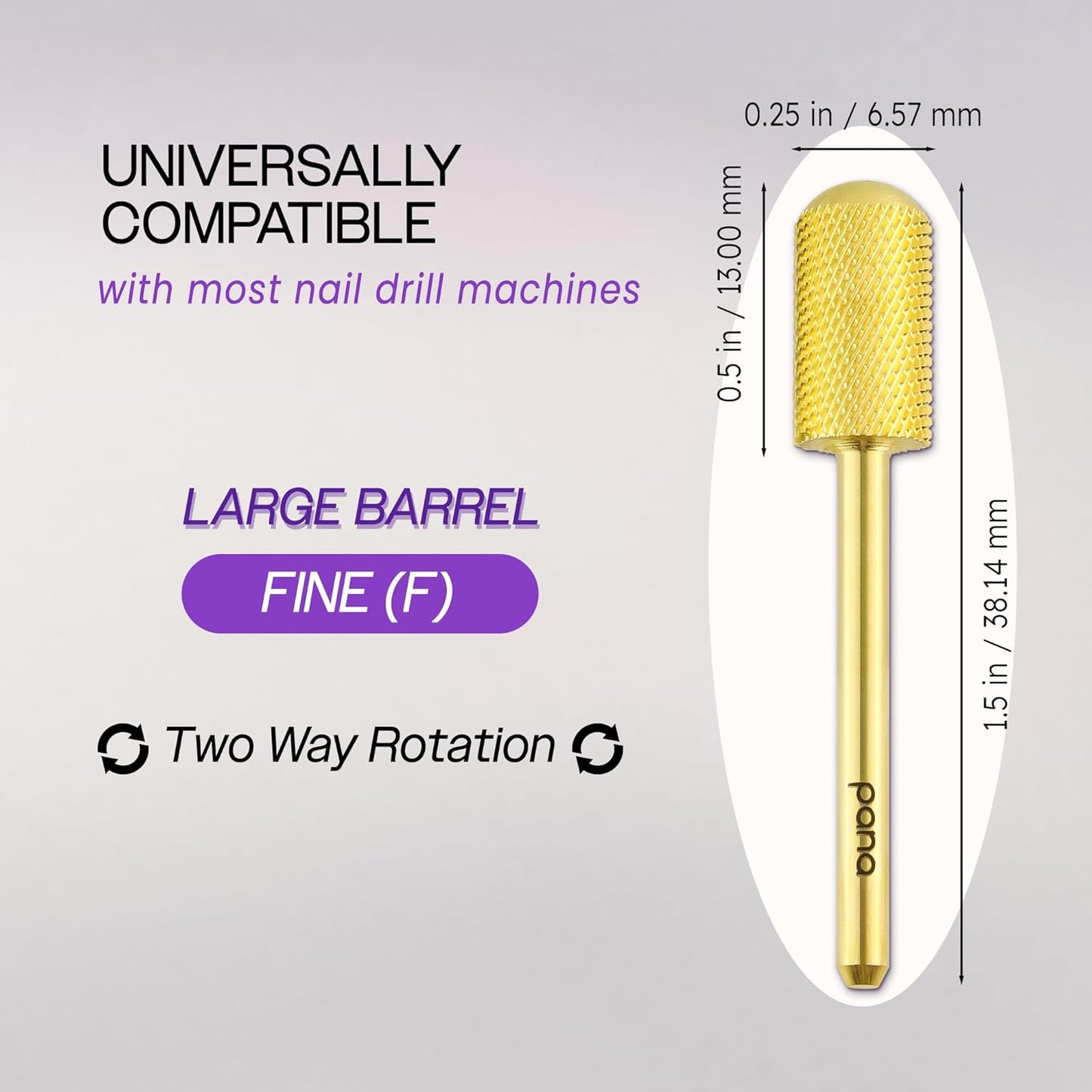 PANA 3/32" Large Smooth Round Top Safety Carbide Nail Drill Bit for Gel Polish & Acrylic Removal Nail Salon Manicure Pedicure Electric File Tools (Large Barrel - Gold, Fine)