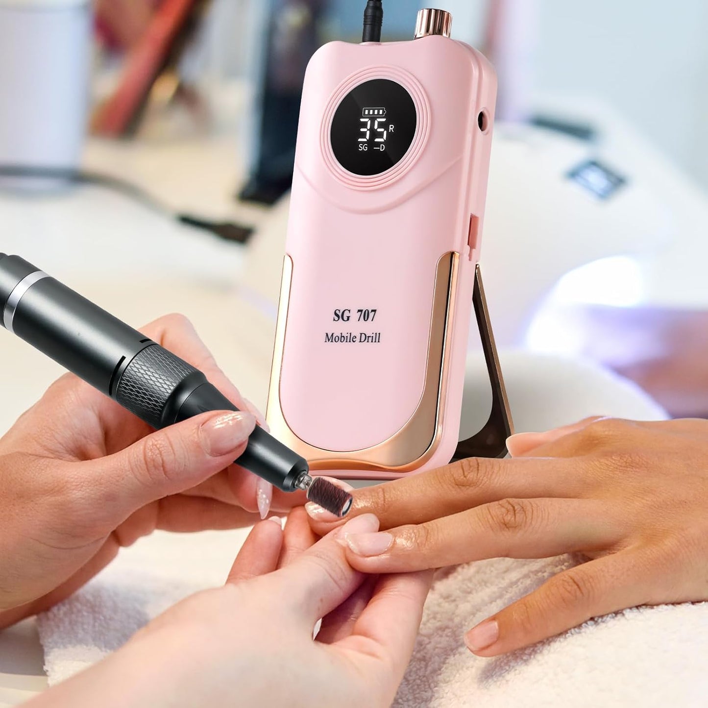Professional Electric Nail Drill Kit 35000RPM with 14PCS Bits Pink Portable Rechargeable Cordless File Machine for Acrylic Gel Powder Nails and Manicure Pedicure Toenail Tool Salon Set