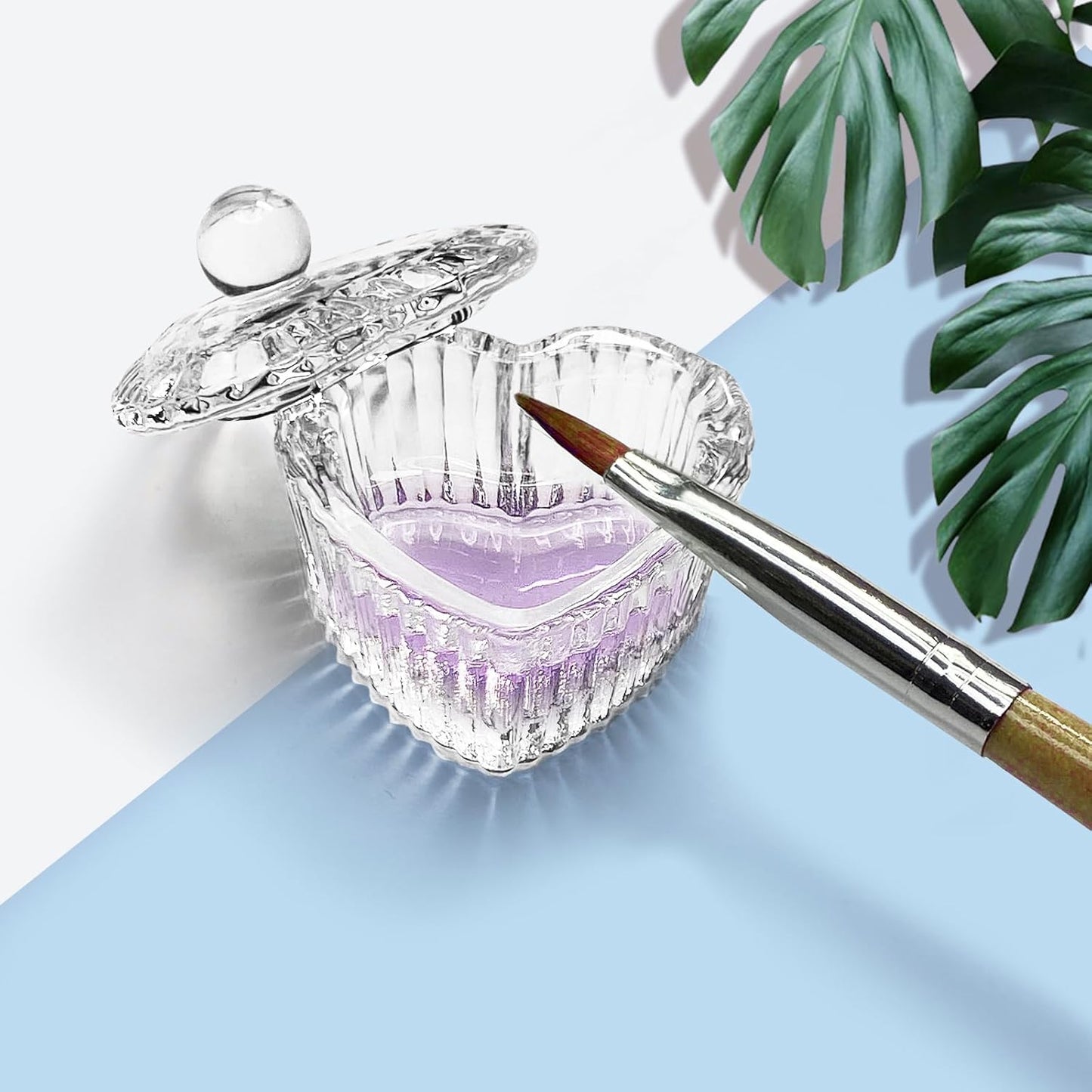 Crystal Sweet Heart Shape Acrylic Liquid Powder Glass Dappen Dish Glass Cup w Cap Lid Bowl for Acrylic Nail Art Transparent Kit (HJ-NAPB018-Clear-2pcs)