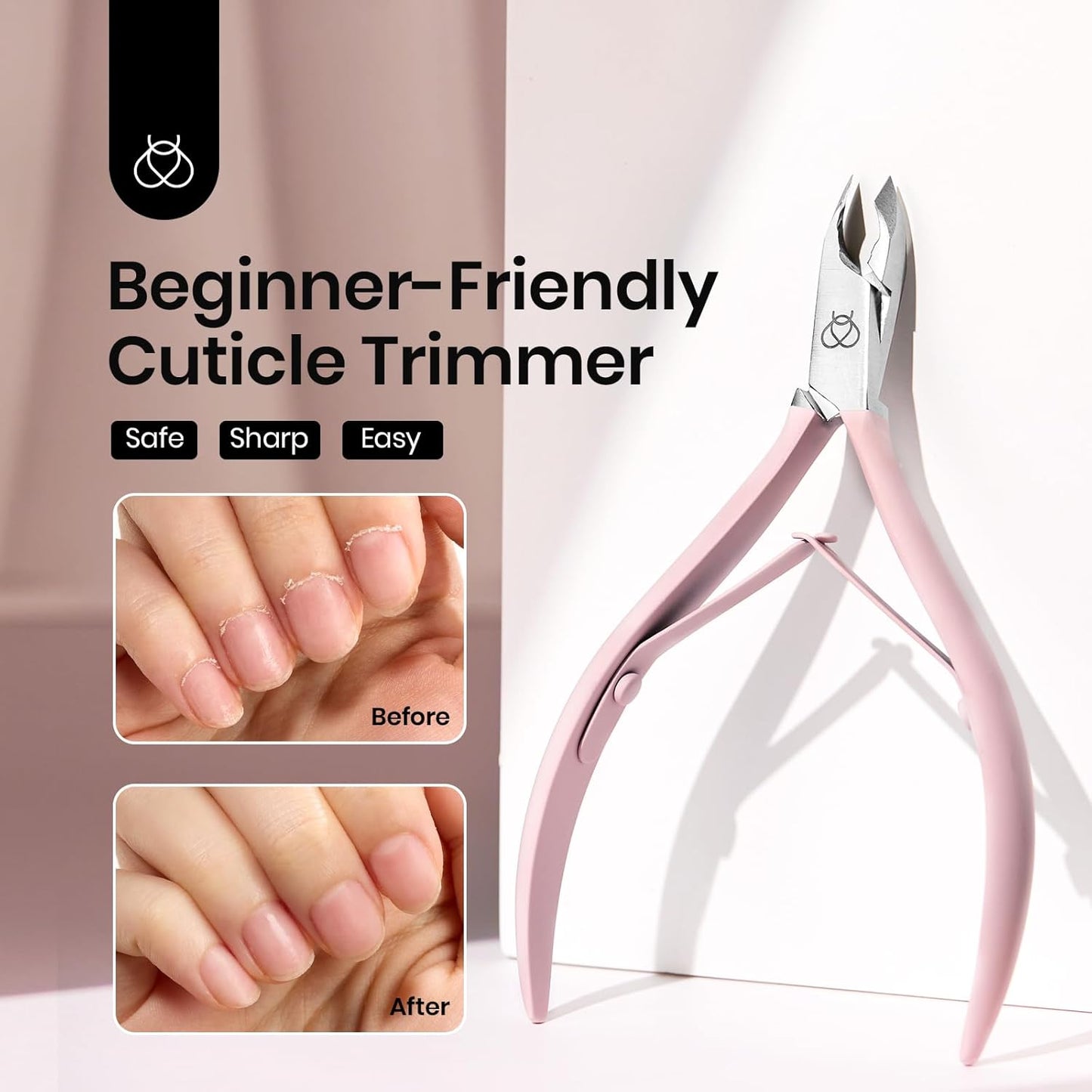 Beetles Cuticle Trimmer Nail Cuticle Nippers 0.16 Inch Fine Jaw Cuticles Cutter Stainless Steel Cuticles Remover Scissors Beginner Friendly Nail Art Tools for Manicure Care Pink