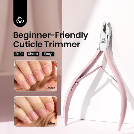 Beetles Cuticle Trimmer Nail Cuticle Nippers 0.16 Inch Fine Jaw Cuticles Cutter Stainless Steel Cuticles Remover Scissors Beginner Friendly Nail Art Tools for Manicure Care Pink