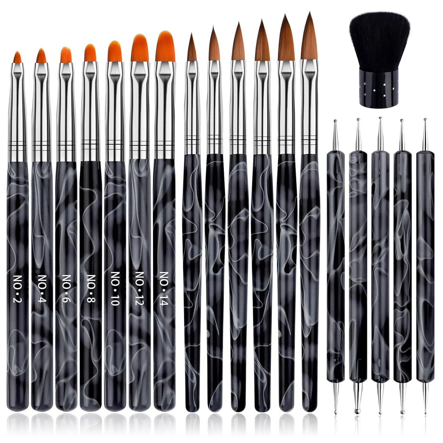 TOROKOM 19Pcs Acrylic Nail Brush Set, Nail Brushes for Nail Art Pen Nail Art Tools for Acrylic Application incl 7Pcs Gel Nail Polish Brush,6Pcs Nail Design Brush,5Pcs Dotting Pen,1Pc Nail Dust Brush