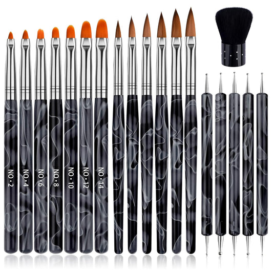 TOROKOM 19Pcs Acrylic Nail Brush Set, Nail Brushes for Nail Art Pen Nail Art Tools for Acrylic Application incl 7Pcs Gel Nail Polish Brush,6Pcs Nail Design Brush,5Pcs Dotting Pen,1Pc Nail Dust Brush