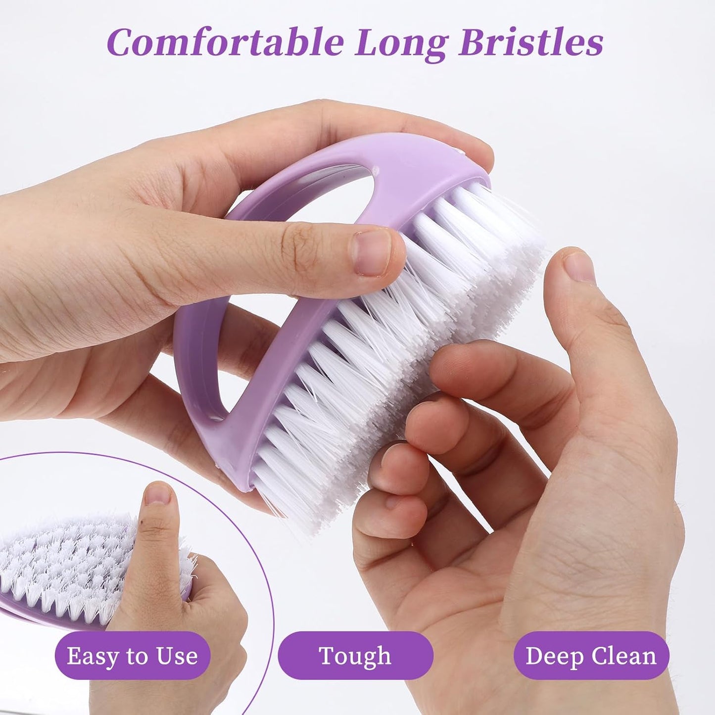 2 Pcs Nail Clean Brushes for Hand Finger Foot Toe Small Scrubber Cleaner with Handle for Cleaning Fingernails Nylon Firm Stiff Bristles Deep Clean Scrubber for Toes and Nails Men Women Kids
