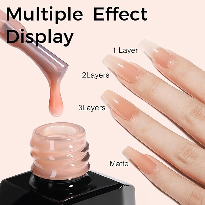 TOMICCA Nude Gel Nail Polish - Clear, Jelly, Translucent Nude - Quick Dry, Long Lasting UV Neutral Gel Polish for Nail Art Manicure