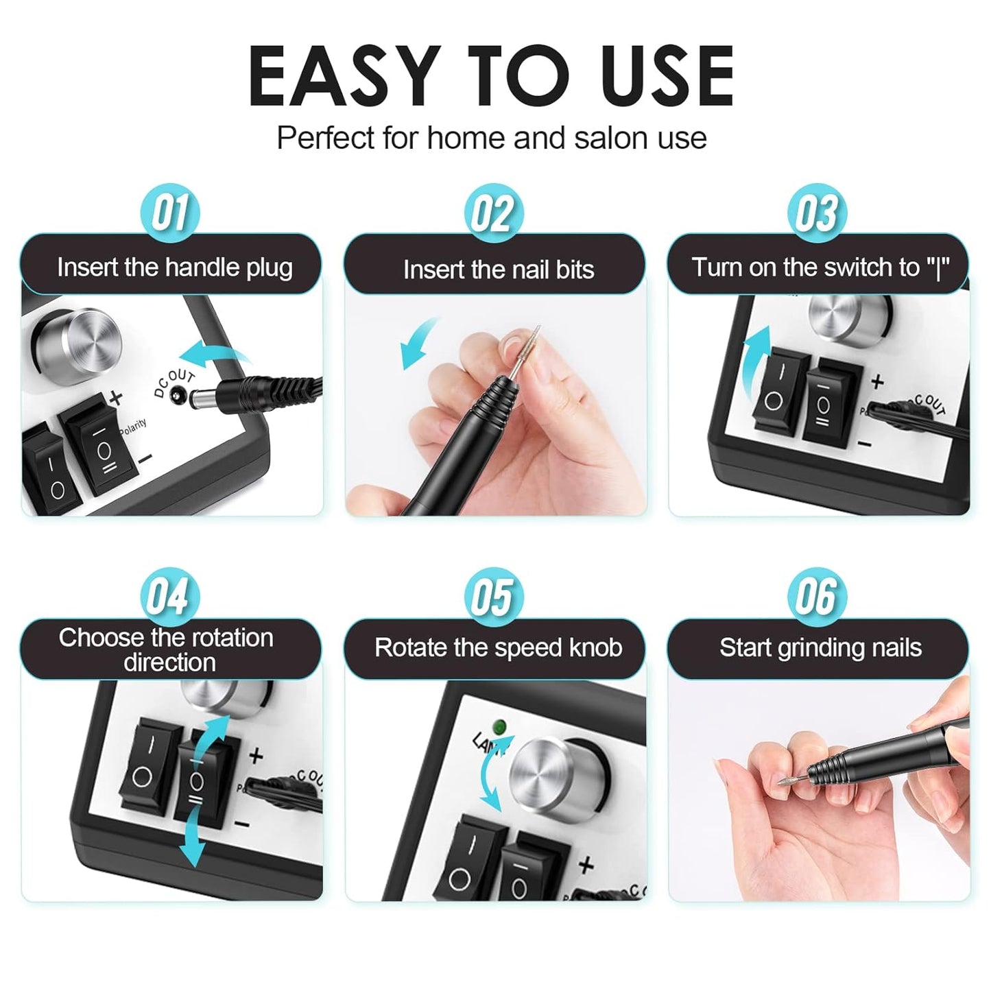 Professional Electric Nail Drill Machine Nail File Drill Set Kit for Acrylic Nails, Gel Nail, Nail Art Polisher Sets(Black)