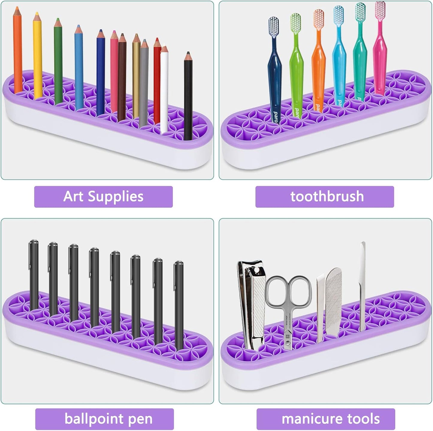 Unaone Silicone Makeup Brush Holder, Multipurpose Beauty Tool Organizer Make up Brush Storage Stand for Painting Pen Brushes Nail Clippers Drill Pens Ruler Sewing Craft Tools (Purple)