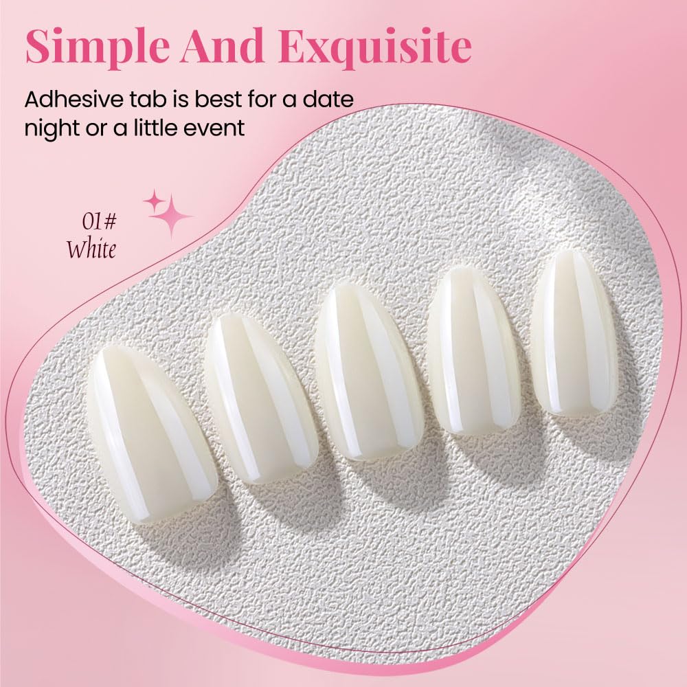 Press on Nails Short Almond - White Chrome Glazed Glossy Press on Nail Tips Glue On Nails with Nail Glue for Gift, Reusable Stick On Nails in 15 Sizes - 30 Full Cover Acrylic Soft Gel Fake Nails Kit