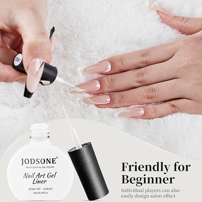 JODSONE 10ml Nail Art Gel Liner White Gel Nail polish Need U V Lamp Cured with Thin Brush at Home DIY Gift for Girls