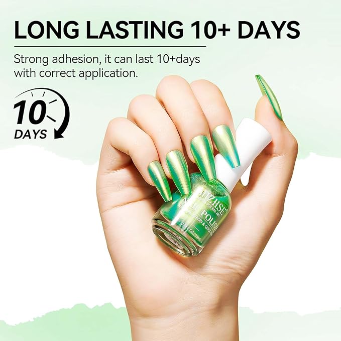 MIZHSE Quick Dry Nail Polish, Aurora Green Nail Polish Air Dry Fast, 15ml/0.5 fl oz Regular Shiny Glossy Oil-based Shimmery Nail Lacquer Non-Gel Nail Art Salon Manicure Home DIY
