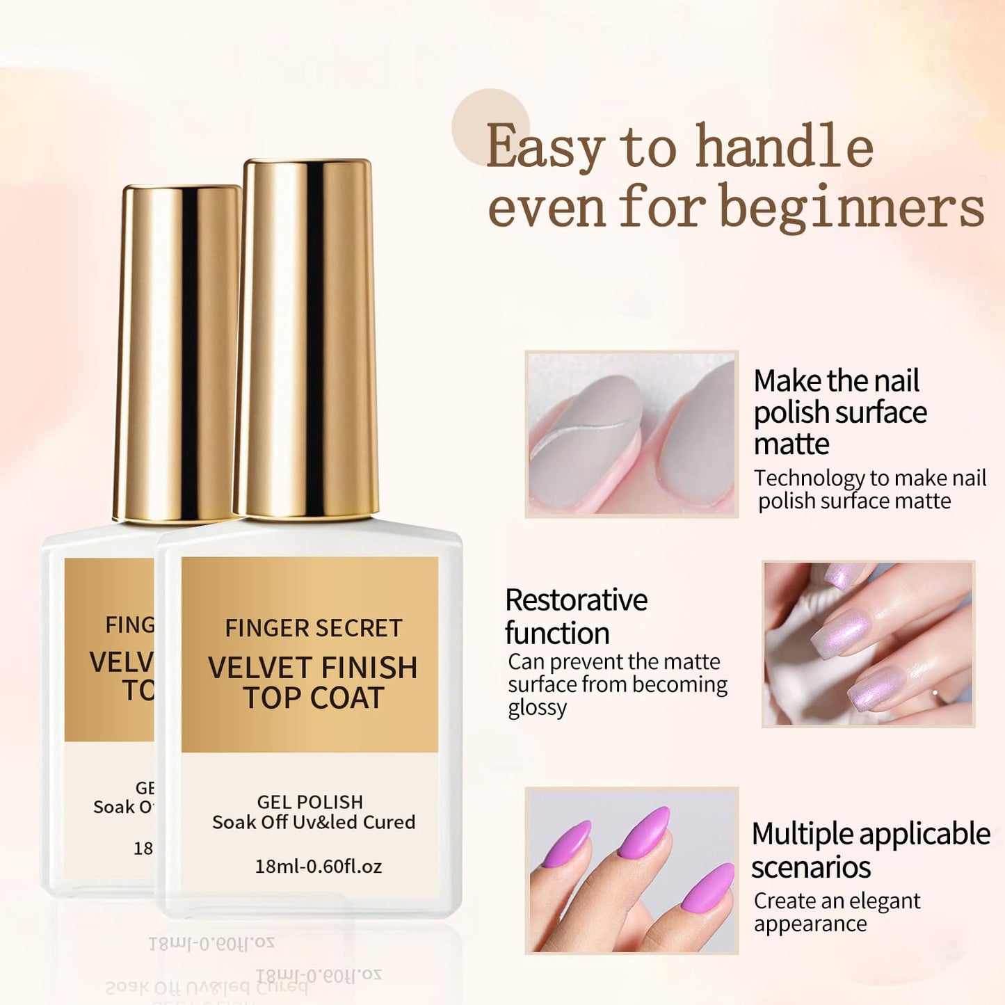18ml/0.60floz Luxury Velvet Finish Matte Top Coat - Ultra-Smooth Gel Nail Polish Sealant with Golden-Grade Shine Lock, Matte Nail Art Essential for Salon-Quality DIY at Home.