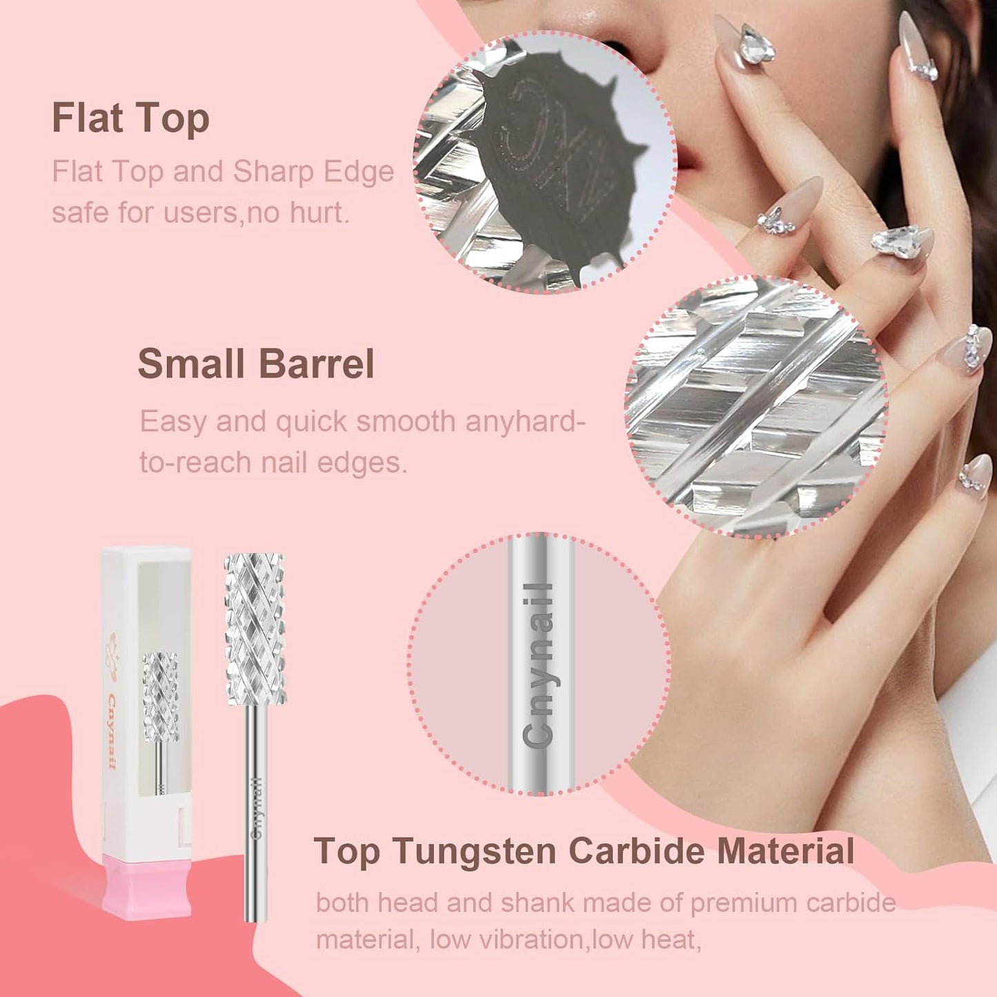 3/32" 5.35MM Small Barrel Flat Top Bit Tungsten Carbide Nail Drill Bit Safety Bit for Gel & Acrylic Removal, 2-Way Rotating Efile Tip, Salon Electric File Accessory (4XC Grit, Silver)