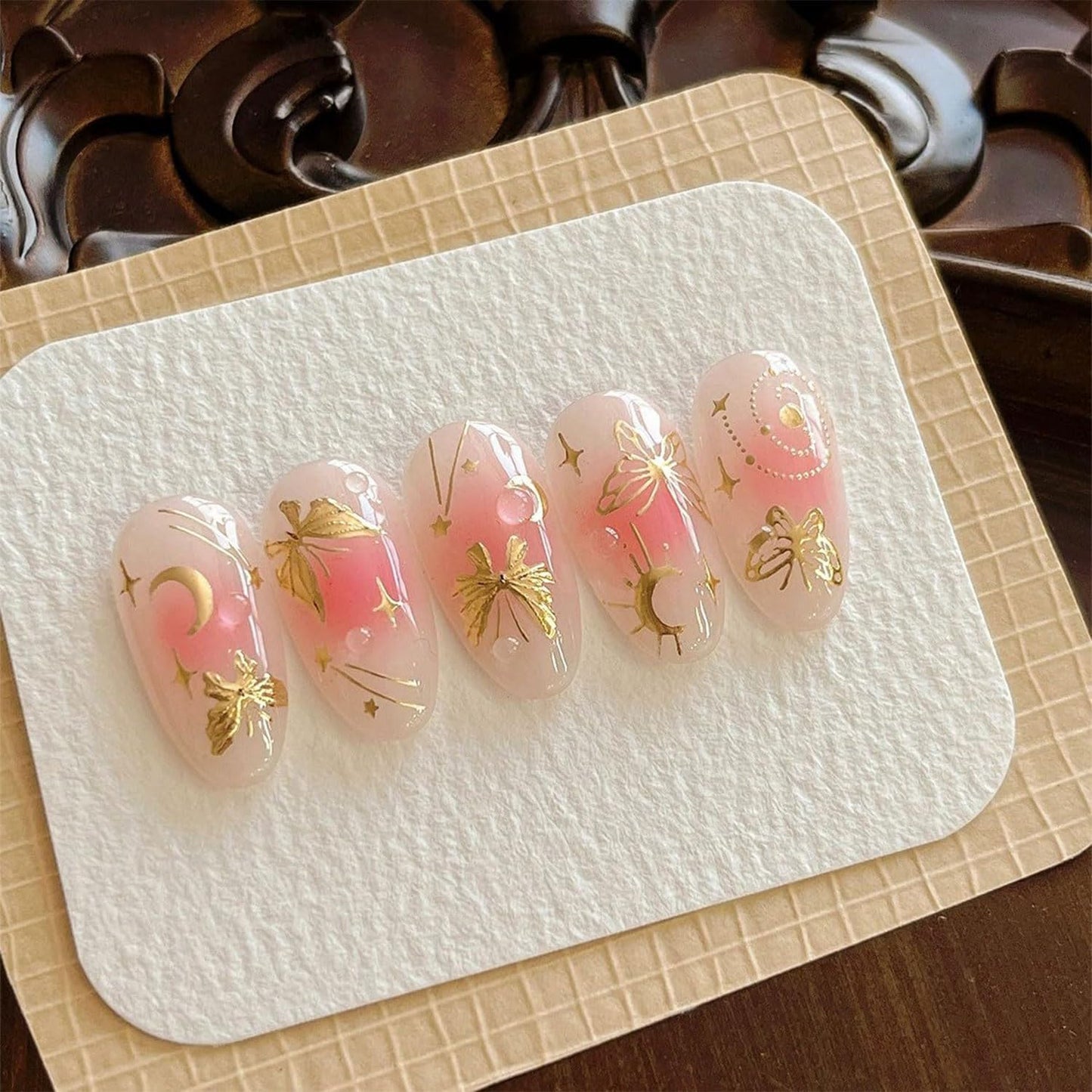 Gold Butterfly Nail Art Stickers Star Moon Nails Stickers Self-adhsive Nail Decals 5D Embossed Nail Design for Women Girls Nail Accessories