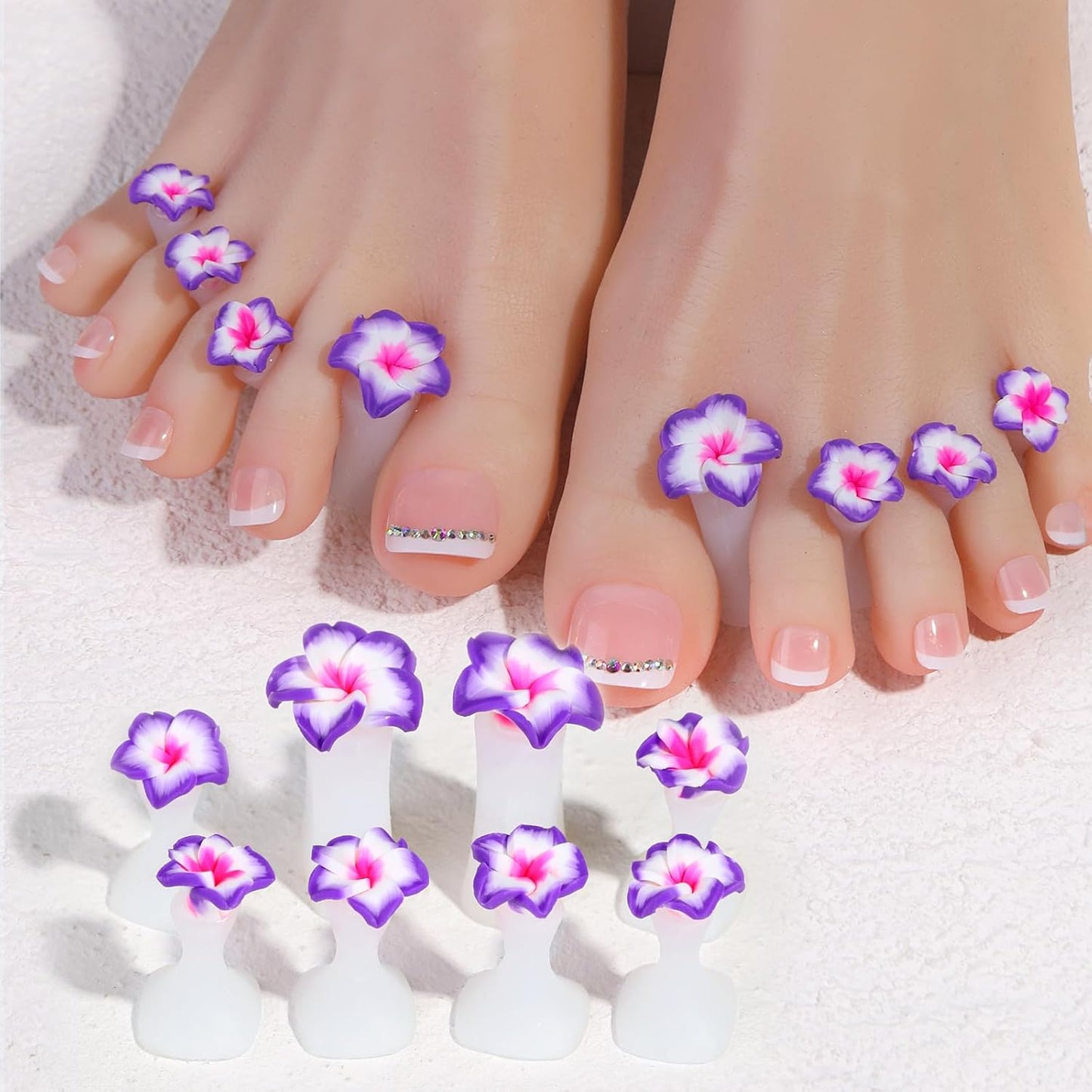 16pcs Flower Toe Separator, Toe Nail Separators, Toes Dividers Pedicures Nail Art Tools(8pcs White Flower+8pcs Purple Flower)