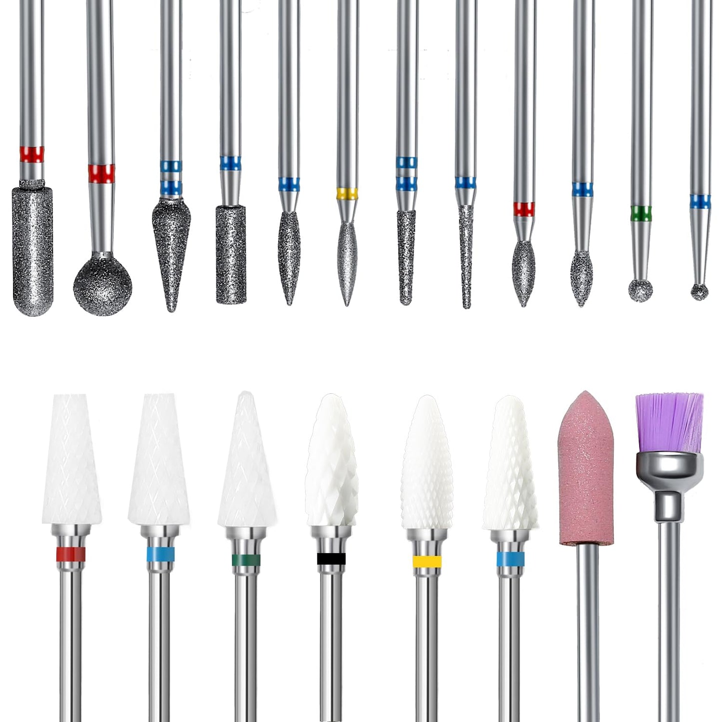 20 pcs Nail Drill Bits Sets,3/32 Inch Nail Bits for Nail Tech,Ceramic Diamond Rainbow Nail Drill for Milling Cutter ,Acrylic Gel Nails Home Salon