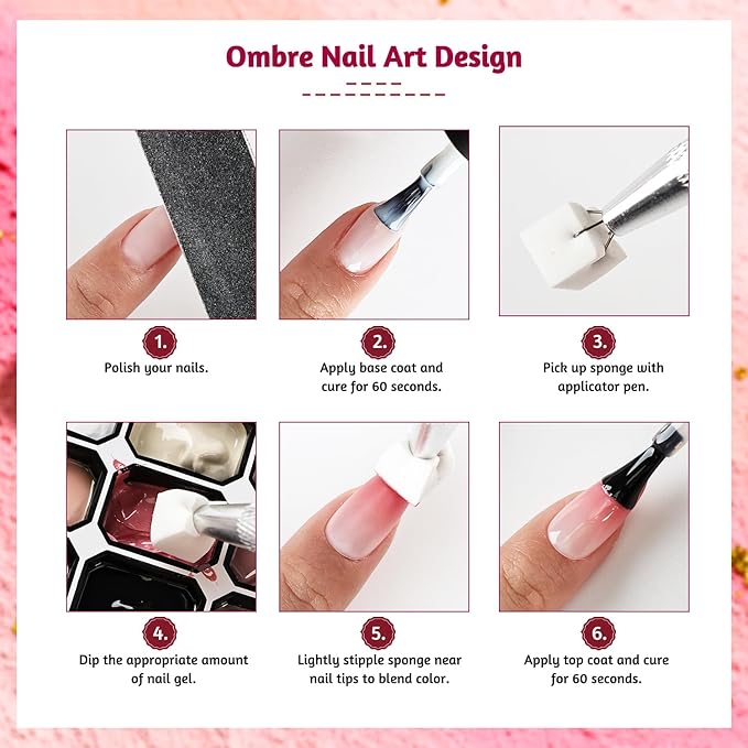 JODSONE 9 Colors Gradient Patting Gel Nail Polish Kit with U V Nail Lamp with 50 PCS Nail Sponges and Grabbing Pen