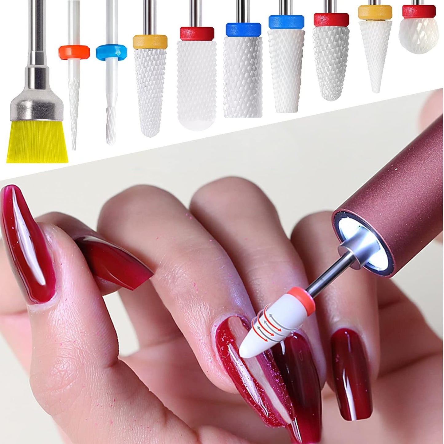 10Pcs Ceramic Nail Drill Bits Attachments Professional Nail Cutter Bits Gel Nails Release Accessories Removal Gel Acrylic Cuticle Drill Bits for Manicure Pedicure