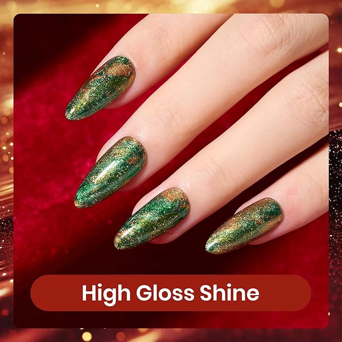 beetles Glitter Gel Nail Polish Set, 6 Colors Glitter Brown Orange Red Green Colors Christmas Nail Drawing Swirl Shell Thread Effect Gel Polish Kit Soak Off Led UV Nail
