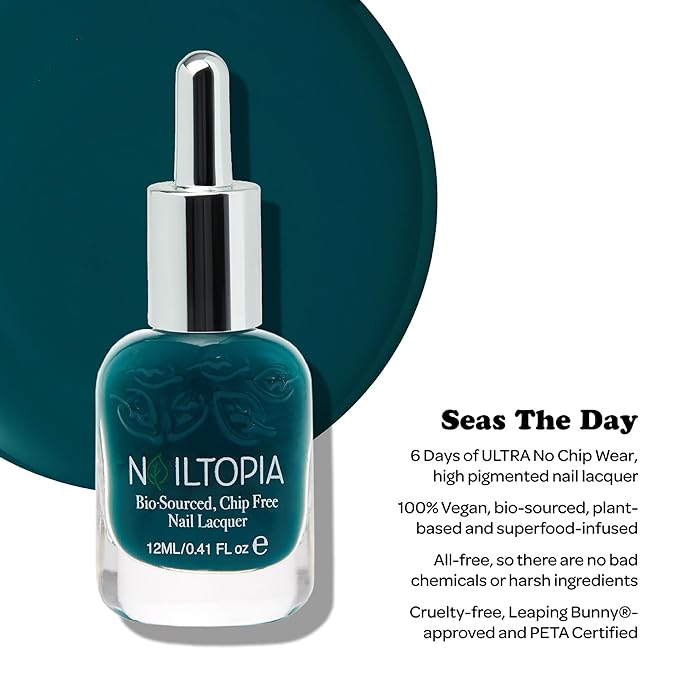 Nailtopia Bio-Sourced, Chip-Free Nail Lacquer - Fast Dry Nail Polish - Superfood-Infused - Natural Nail Polish - Seas The Day - 0.41 oz