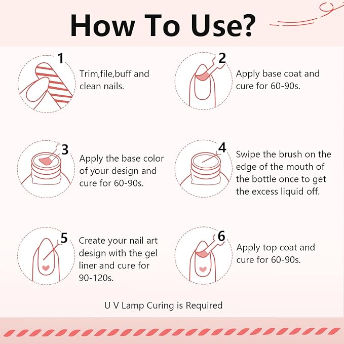 JODSONE 10ml Nail Art Gel Liner Red Gel Nail Polish Need U V Lamp Cured with Thin Brush Gift for Girls at Home DIY