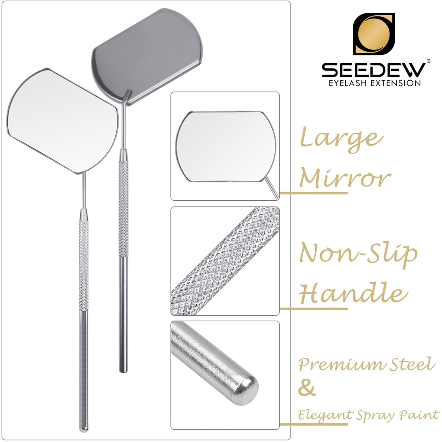 Lash Mirror Square Shape 14CM Handle (Silver) (Simple Packaging)