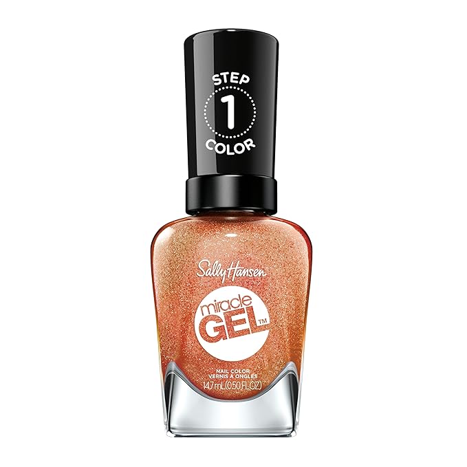 Sally Hansen Miracle Gel Salon Quality Nail Polish | Gel-Like Formula, Two-Step System, No UV Light Needed, Long Lasting | Opaque, Shimmery | 382 Sundown Socialite | Brown Orange Nail Color