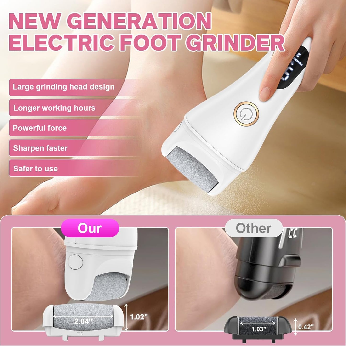 Electric Foot File - Callus Remover for Feet, Adjustable 3 Speed Foot Callus Remover with 16 in 1 Pedicure Tools Professional Foot Care, to Remove Dead Skin and Calluses Hard Skin Dry Cracks (White)