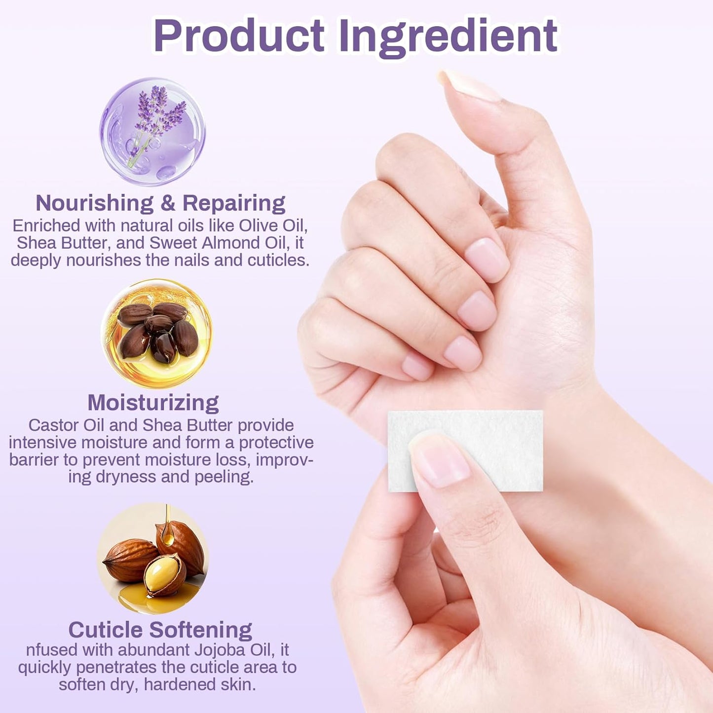 Cuticle Oil Infused Nail Wipes 100 Lavender Cuticle Oil Wipes Softener Moisturizer Strengthener Protector Repair for Weak Dry Damaged Travel Aceite Para Cuticula Nail Care Products Salon Home