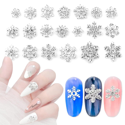 Christmas Nail Charms 20pcs Silver Snowflake Nail Art Charms with Diamond Design Winter Nail Jewelry Supplies Xmas Snowflakes Nail Decoration for Women Girls DIY Manicure Decorative Accessories