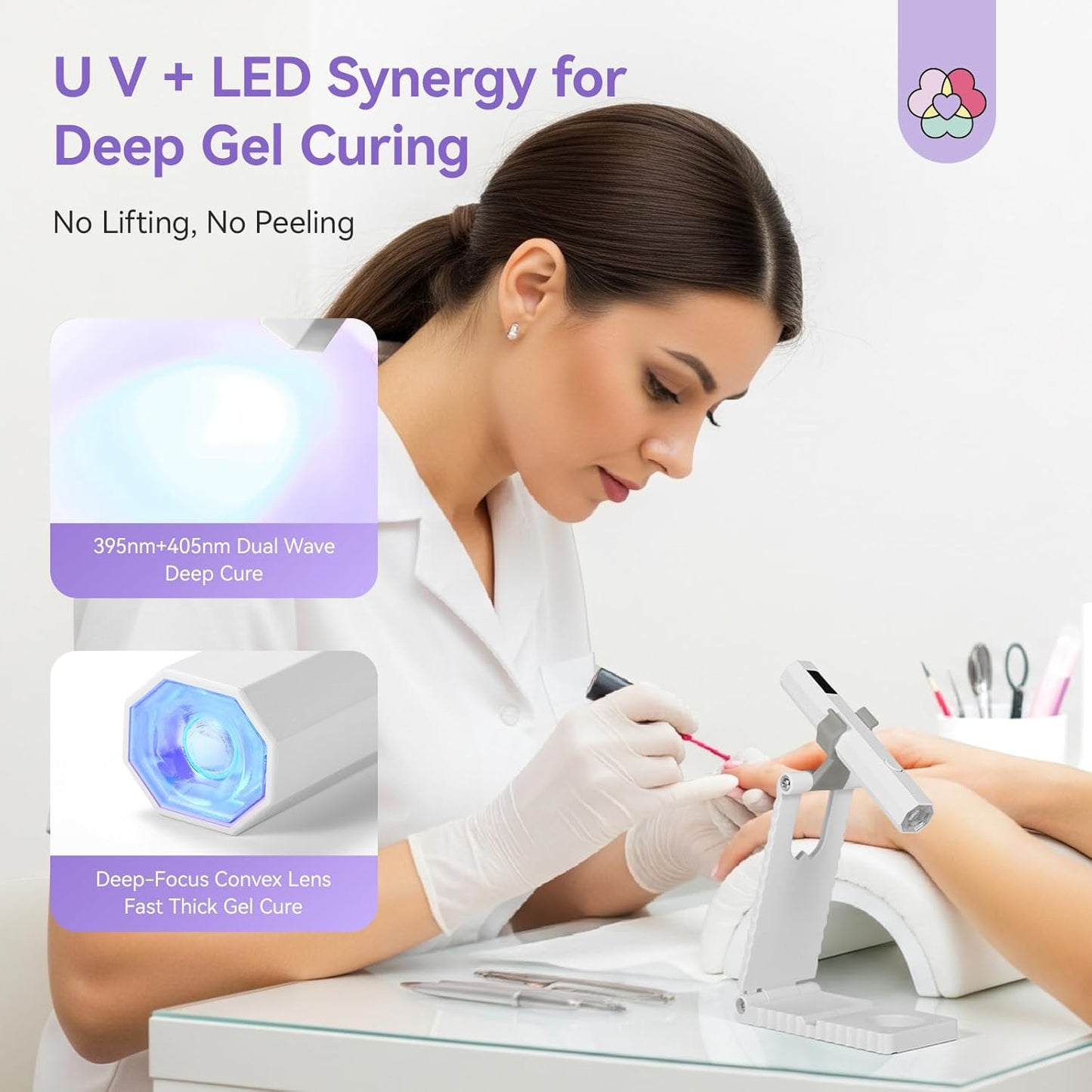 SAVILAND Essentials Hands-Free UV Nail Lamp with Stand: Flash Cure Lamp with 20s/60s Countdown Timer LCD Display 200 mAh Rechargeable LED Nail Light for Gel Nails Polish Rhinestone Decoration DIY Home