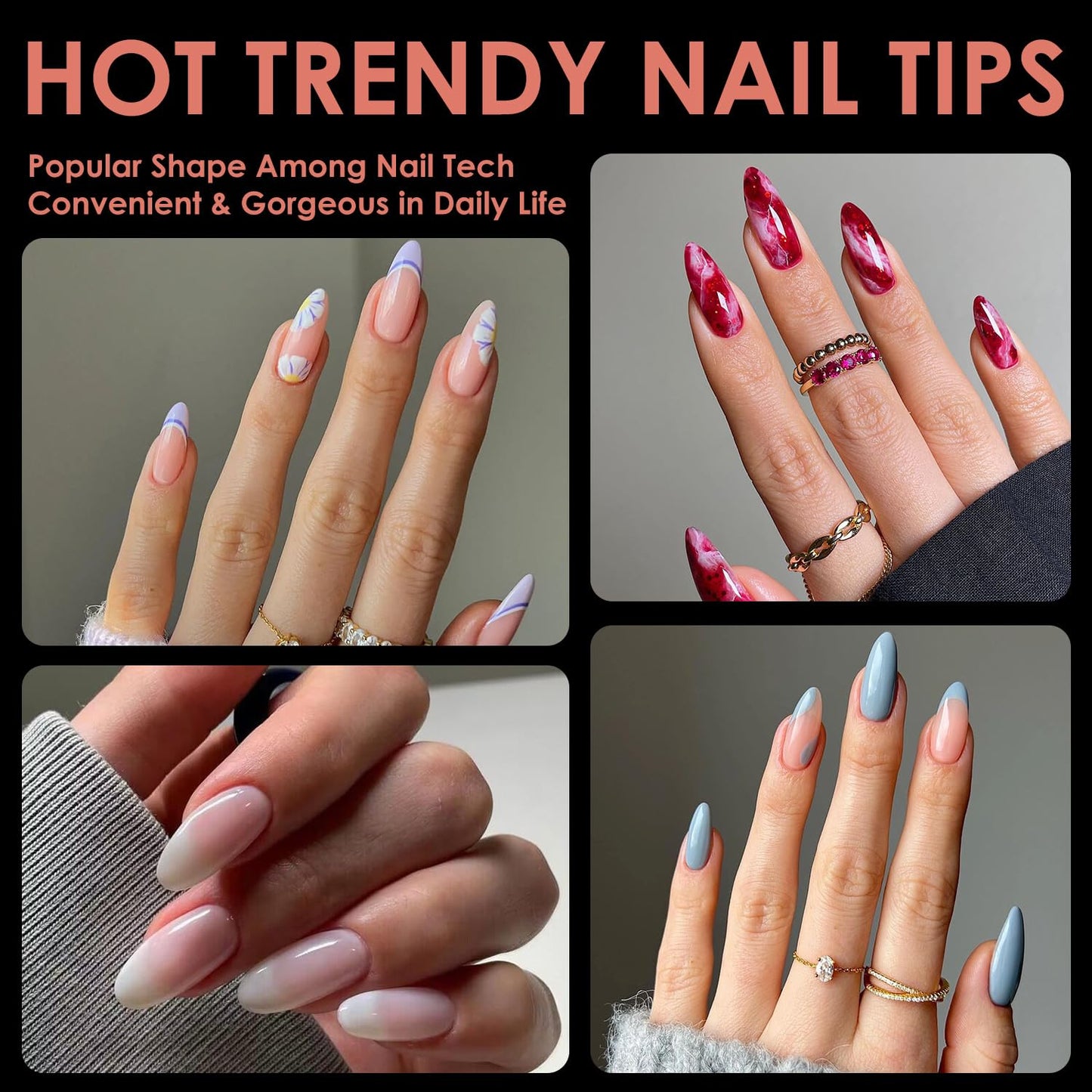 Medium Oval Soft Gel Nail Tips, BORNBYME 240 PCS Pre Buff Full Cover Shaped Nail Extenison Tips Half Matte Gel Nail Tips