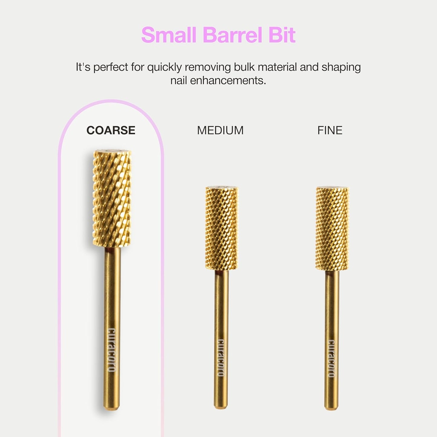 Curacoro Nail Drill Bits 3/32'' - Small Barrel Carbide Bit (Coarse) for Professional Finish, Precisely Remove, Shape & Smooth Acrylic or Gel Nails, Nail Art Pedicure Manicure Salon & Home