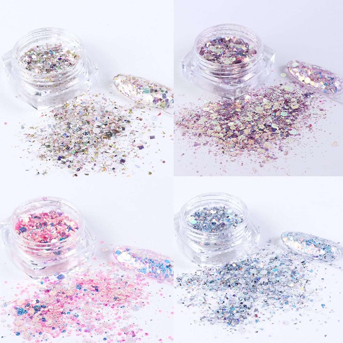 Holographic Nail Glitter Flakes Nails Supply Mermaid Powder Nail Art Decorations Shiny 3D Nail Sequins DIY Manicure Charms Design Acrylic Nails Supplies Glitter Nail Art Set (8 Boxes)