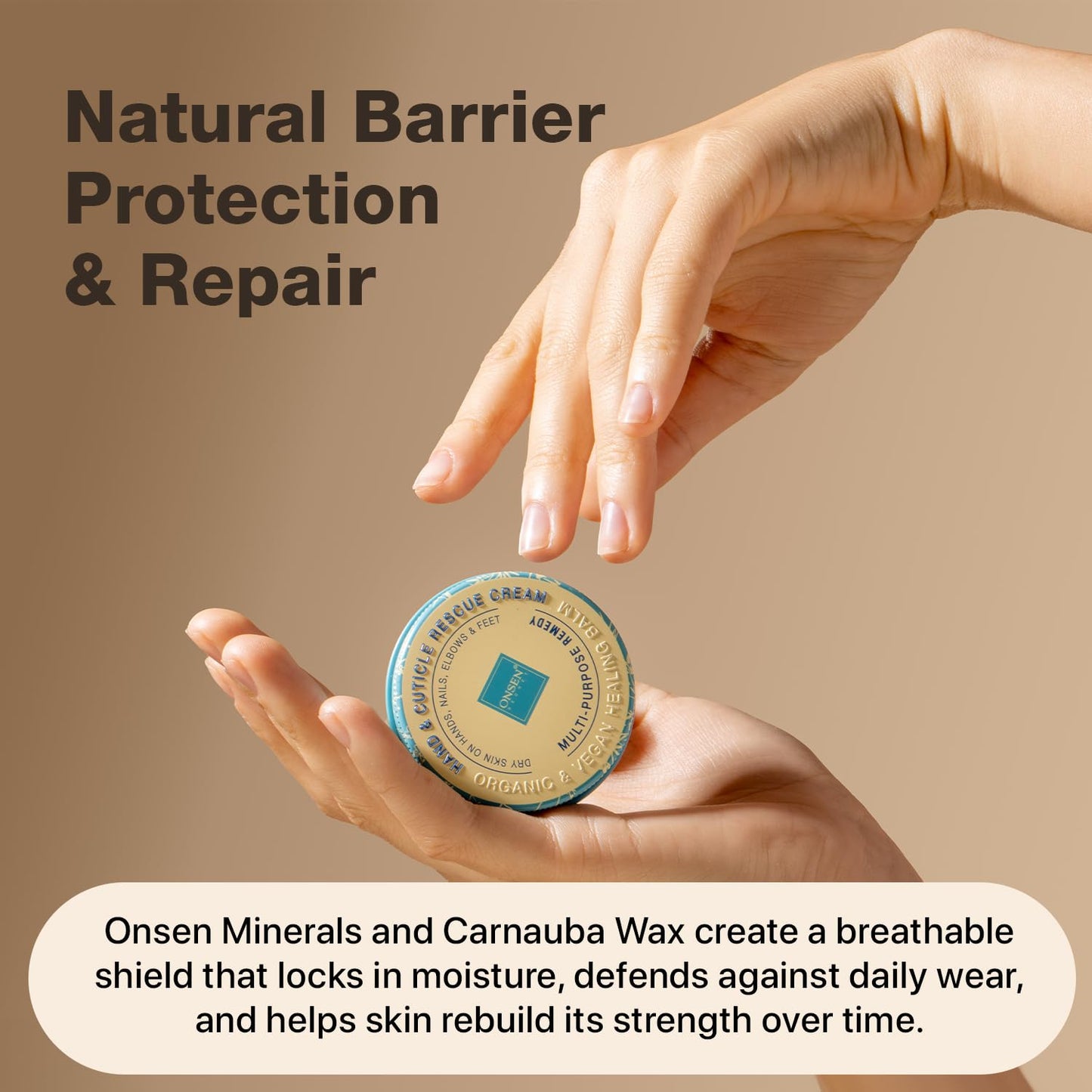 Onsen Hand & Cuticle Rescue Cream | Organic Nail Strengthener & Balm | Dry, Cracked Hands, Elbows & Feet | Shea Butter, Tsubaki & Jojoba Oil | Nail Repair & Growth, Vegan - 1 Pack (0.88 oz)