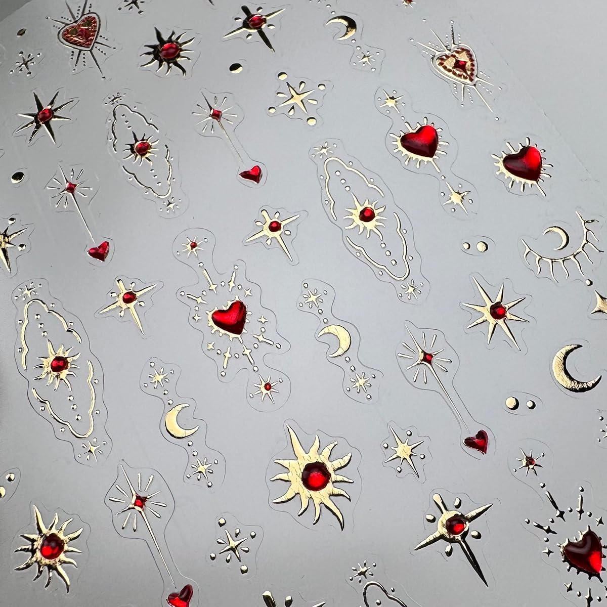 5D Embossed Gold Star Nail Stickers - Red Heart & Moon Nail Art Stickers for Valentine's Day DIY Manicure