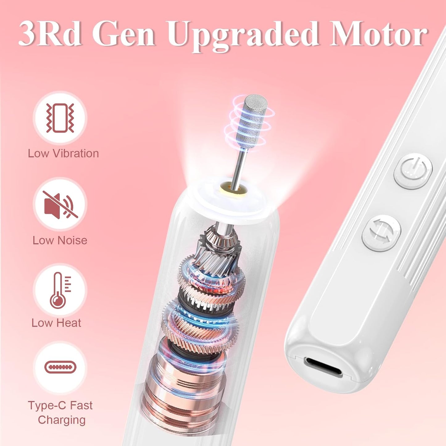 Professional Nail Drill Set, 2,0000 RPM Electric Nail File with 12 Grinding Head & 100Pcs Sanding Bands for Acrylic Gel Nails, Manicure and Polishing (White)
