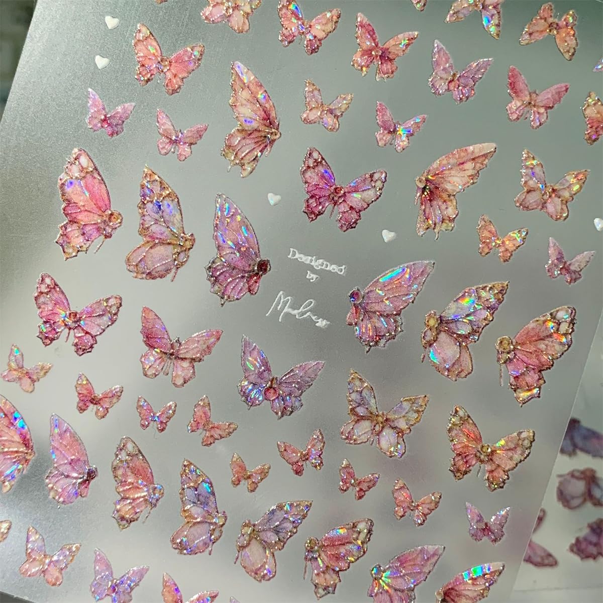 Butterfly Nail Art Stickers 5D Embossed Pink Butterfly Nail Decals Glitter Aurora Butterfly Nail Pattern Self-Adhesive Nail Art Supplies Butterfly Nail Stickers for Women Manicure DIY Nail Decoration