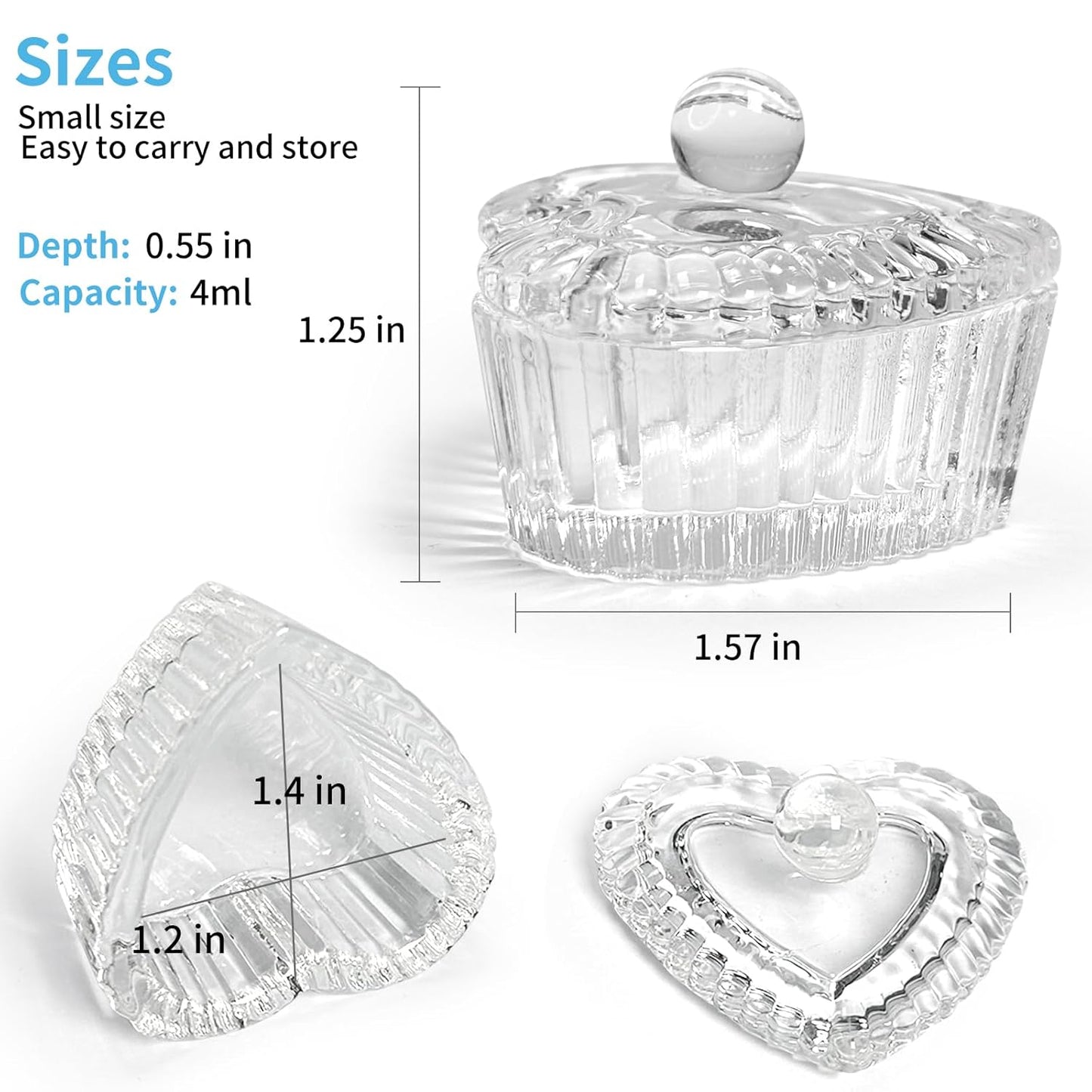 Crystal Sweet Heart Shape Acrylic Liquid Powder Glass Dappen Dish Glass Cup w Cap Lid Bowl for Acrylic Nail Art Transparent Kit (HJ-NAPB018-Clear-2pcs)