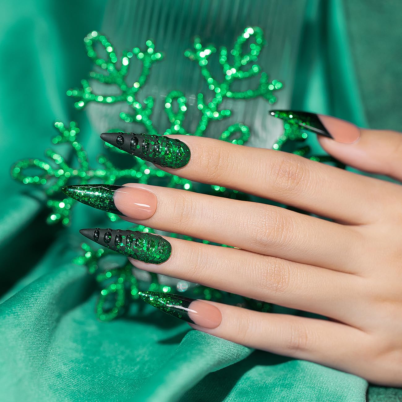 RARJSM Green Glitter Gel Nail Polish Diamond Mermaid Green Sparkly Chunky Shimmer Pigments Nail Gel Polish Soak off L e d U V Curing Required for Nail Art Salon Fall Winter Christmas Manicure 15ml