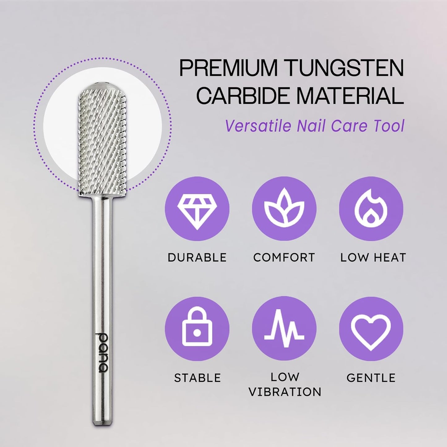 PANA 3/32" Small Smooth Round Top Safety Carbide Nail Drill Bit for Gel Polish & Acrylic Removal Nail Salon Manicure Pedicure Electric File Tools (Small Barrel - Silver, Medium)