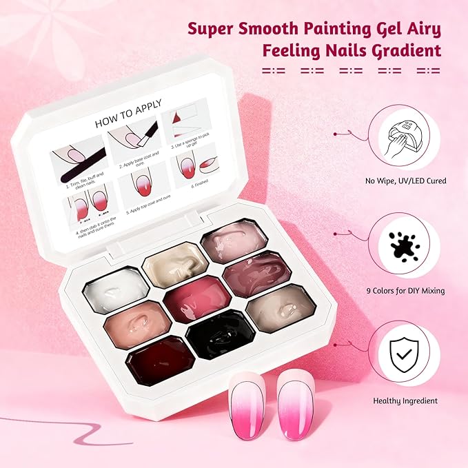 JODSONE 9 Colors ombre nails gradient gel Blush Effect Gel Nail Polish Set Painting Nail Art Design Gel for Nail Salon