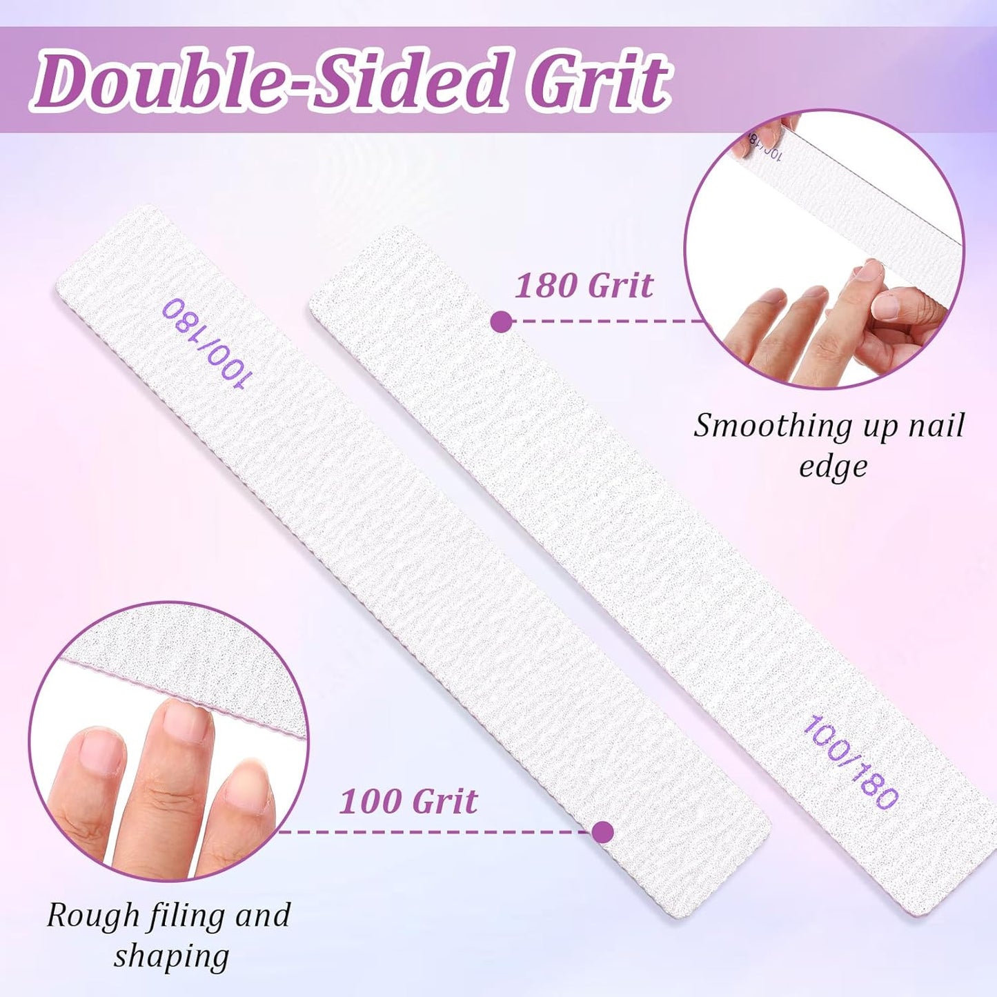 150 Pcs Nail Files 100/180 Grit Double Sides Professional Reusable Emery Board Nail Files for Acrylic Manicure Tools Suit for Home Salon