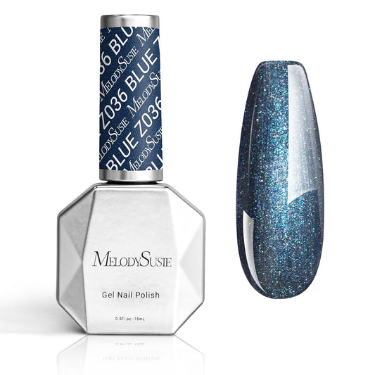 MelodySusie Blue Shimmer Gel Nail Polish,0.5fl oz Dark Blue Fine Glitter Soak Off UV LED Blue Sparkle Gel Polish Gift for Women Nail Art Manicure Salon DIY Nail Design Decoration at Home-z036