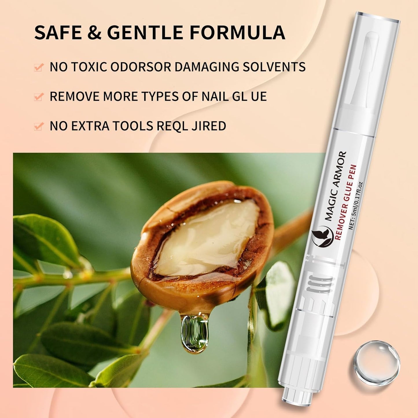 2-Pack Nail Glue Remover Pens with Cuticle Pusher – Click Pen Design for Easy Press-On Nail Removal – Quick & Gentle Adhesive Debonder for Fake Nails – Not for Gel Polish or Base Coat (5ml Each)