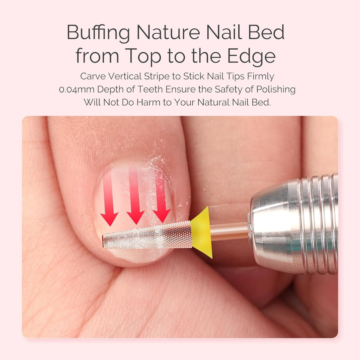 MelodySusie Tapered Barrel Nail Buffer Bit, Professional Safety Carbide Nail Bit for Nature Nail Bed File Cuticle Dead Skin Cleaning Nail Prepare, Two Way Rotate, Manicure Nail Salon Supply, Rose Gold