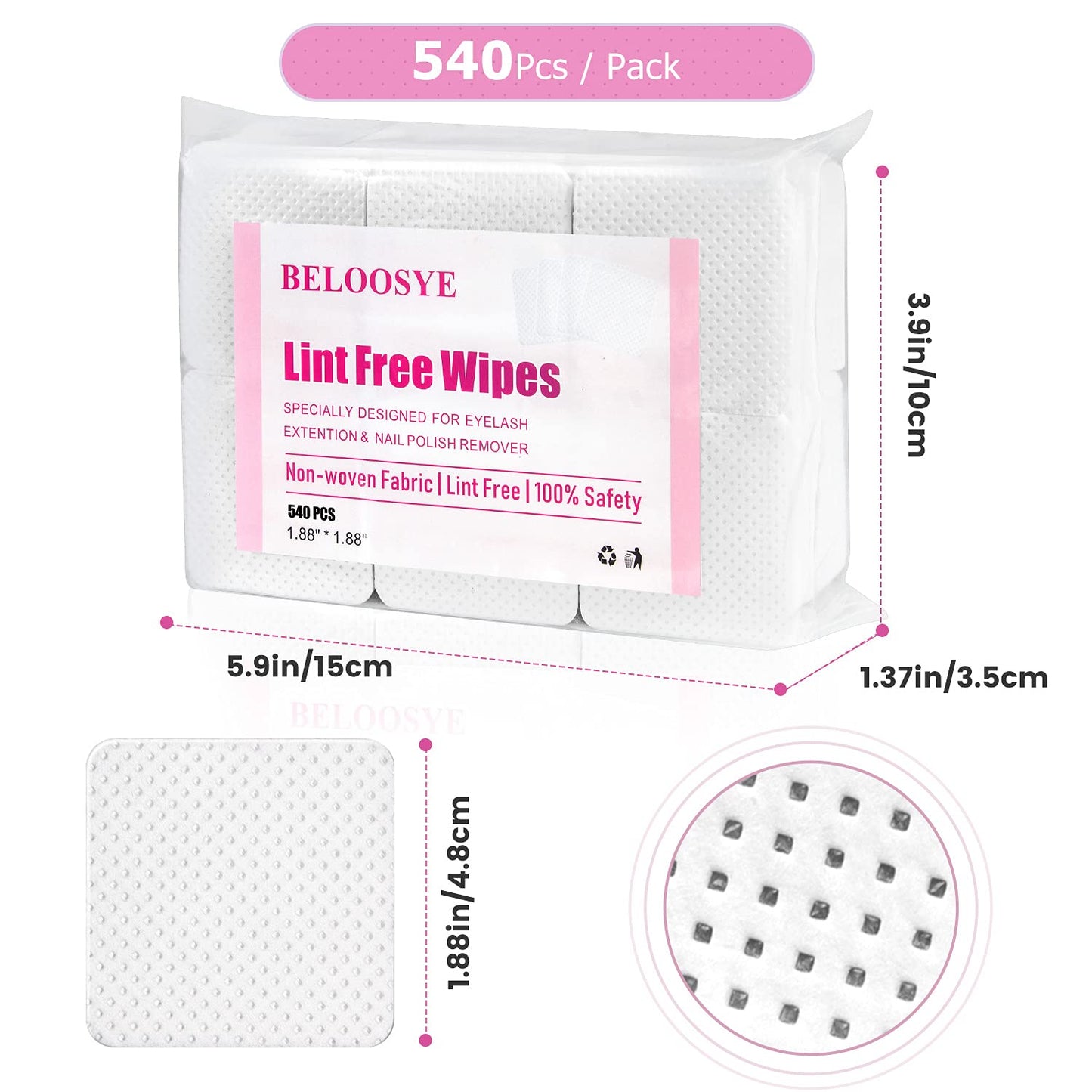 540 PCS Lint Free Nail Wipes,Eyelash Extension Glue Wipes,Super Absorbent Soft Non-woven Fabric Adhesive Nail Polish Remover Wipe,Cleaning Pad Cloth for Lash Extension Supplies and Nail Polish Bottle
